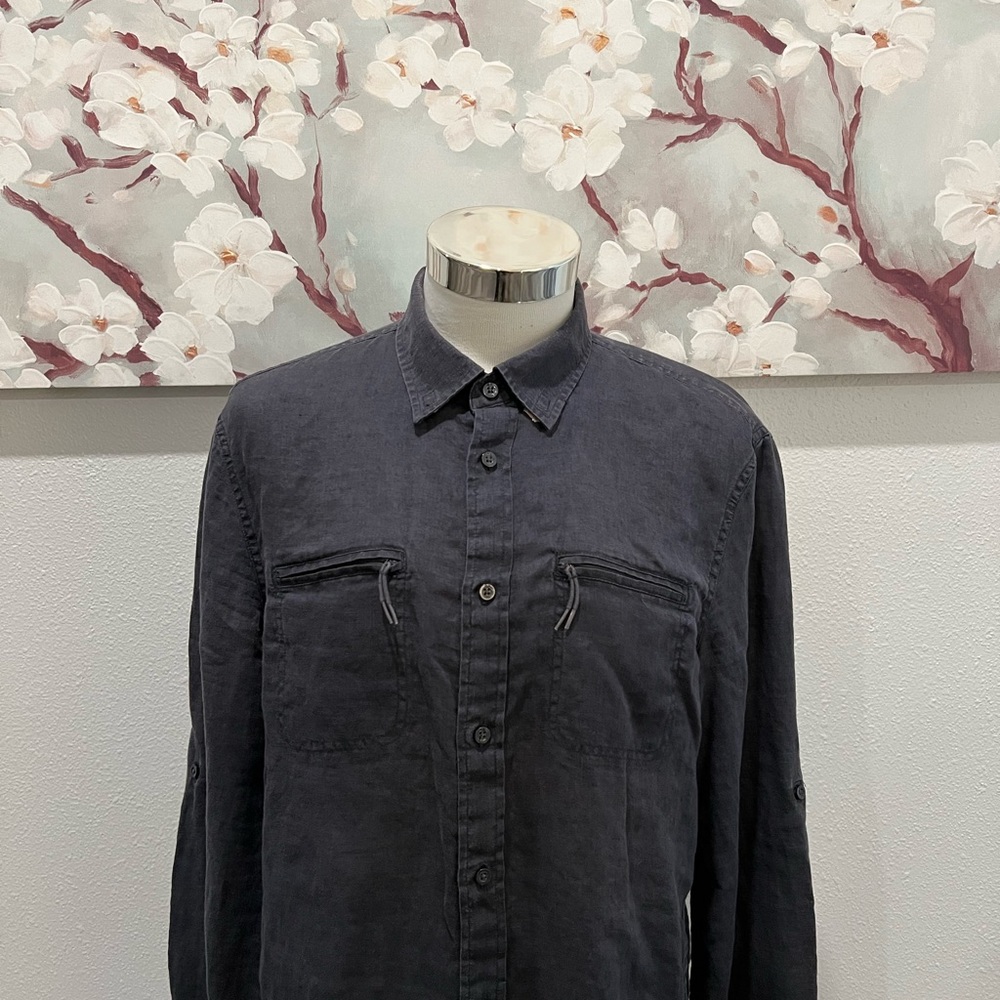 A/X Armani Exchange Long Sleeve Men's L Blue ￼ Linen Shirt